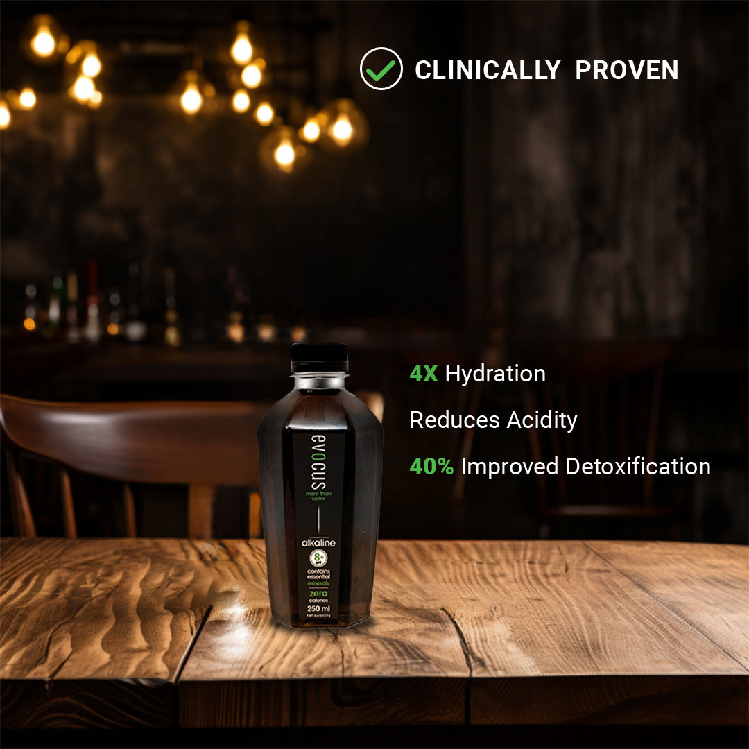 Evocus water bottle with benefits: 4X hydration, reduces acidity, detox.