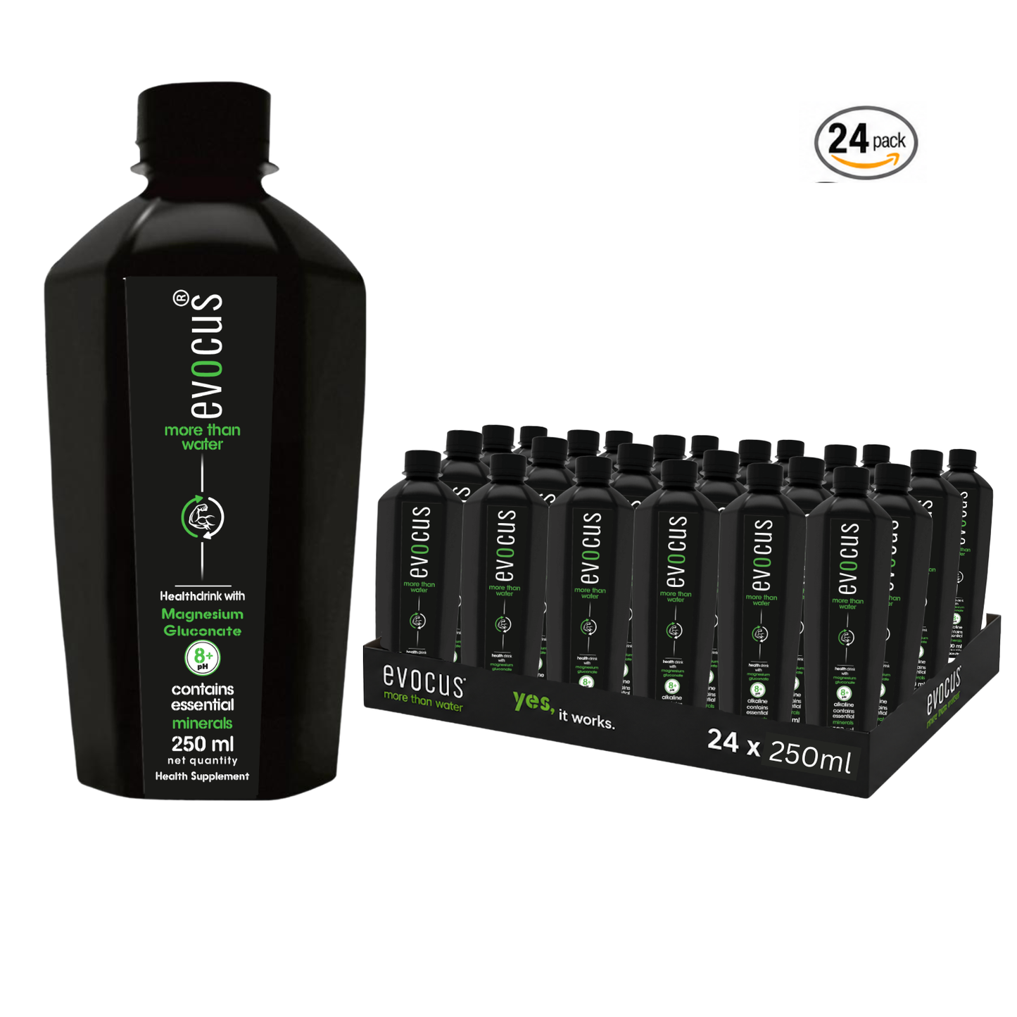 EVOCUS Black Health Drink with Magnesium Gluconate - 250ml Pack of 24