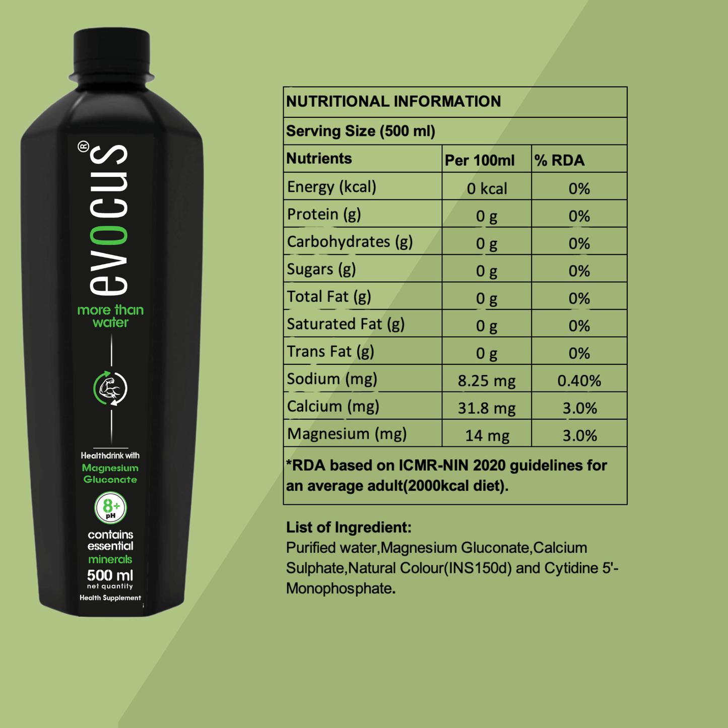 EVOCUS Black Health Drink with Magnesium Gluconate (500ml) Pack of 6