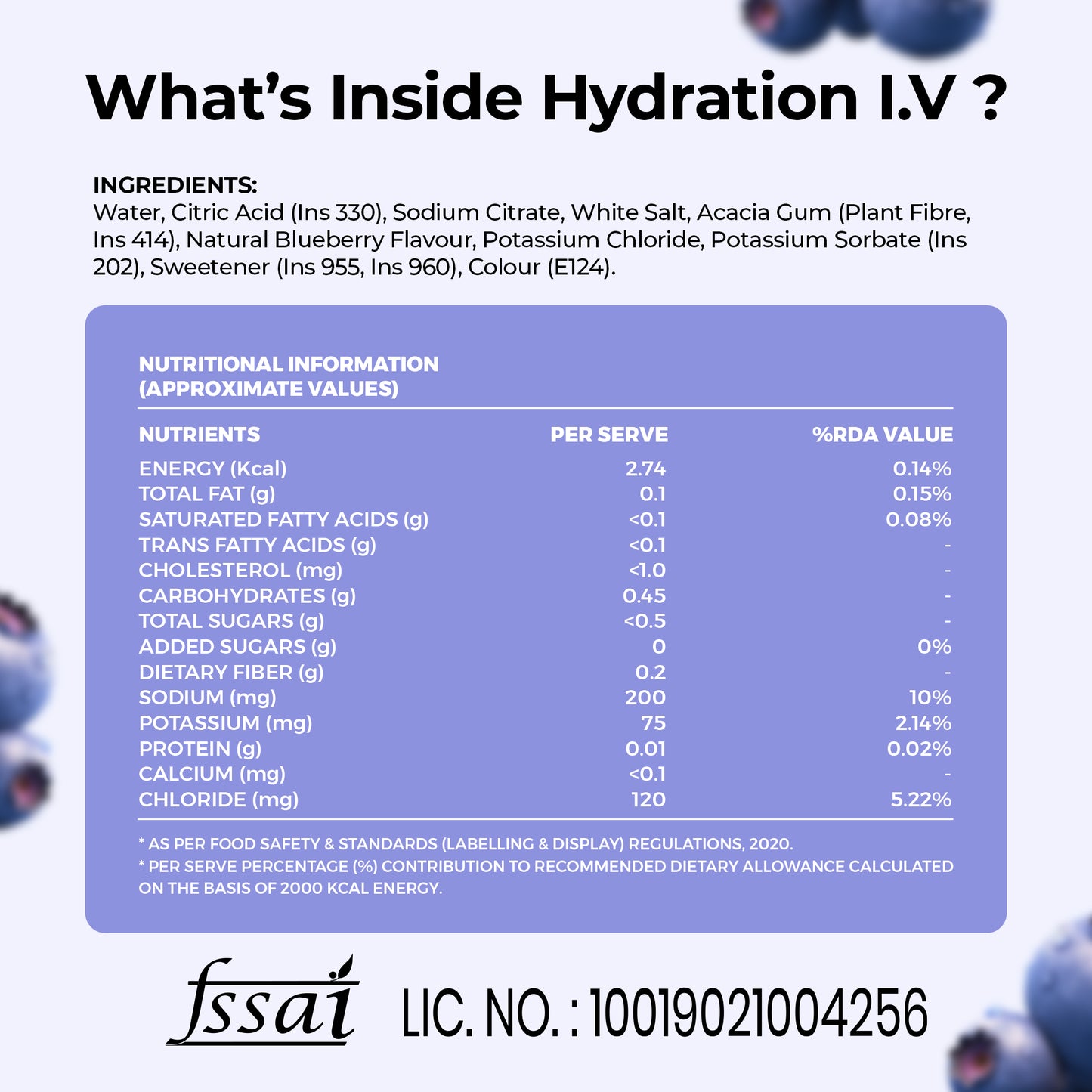 Hydration I.V. Electrolytes Drink - Blueberry (500ml)
