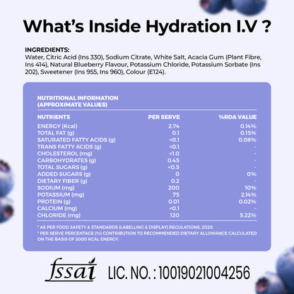 Hydration I.V. Electrolytes Drink - Blueberry (500ml)