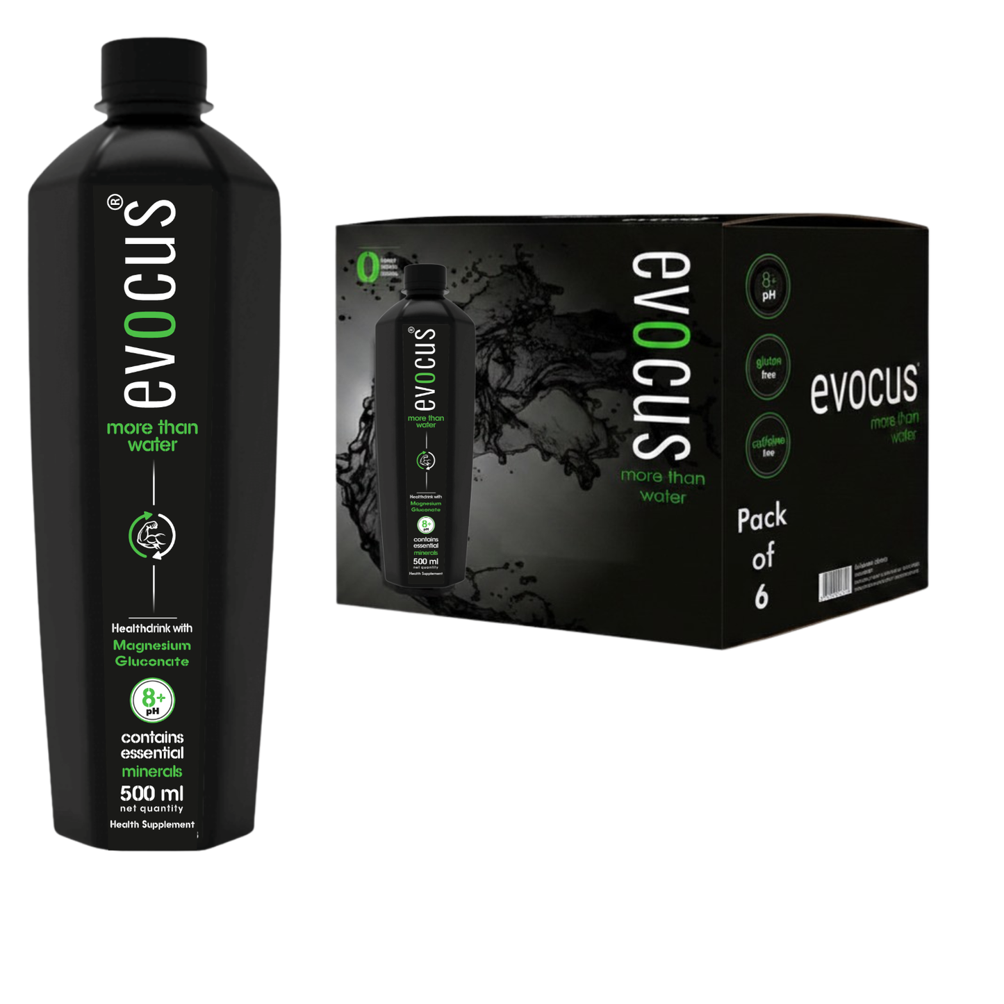 EVOCUS Black Health Drink with Magnesium Gluconate (500ml) Pack of 6